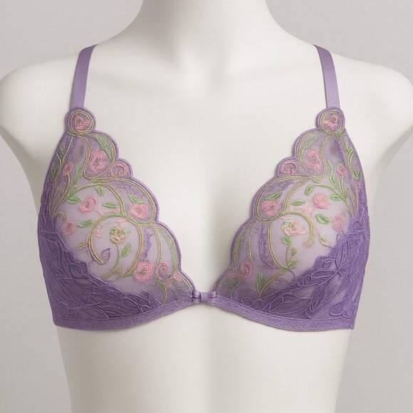 Savage X Fenty Lavender Embroidered Mesh Bralette Lace Sheer Racerback L NWOT - Picture 2 of 9